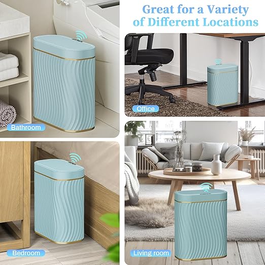Ogikey Bathroom Small Trash Can with Automatic Touchless Lid, 2.6 Gallon Smart Garbage Can Narrow Waterproof Trash Bin for Bedroom, Office, Living Room