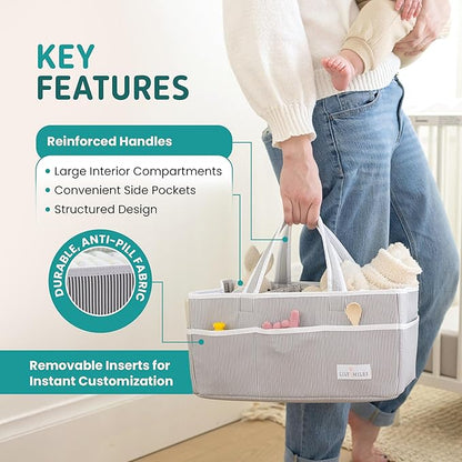 Lily Miles Baby Diaper Caddy Organizer - Large Tote Bag for Newborn essentials Boy or Girl - Baby Shower Basket - Nursery Must Haves - Registry Favorites - Newborn Caddie Car Organizer