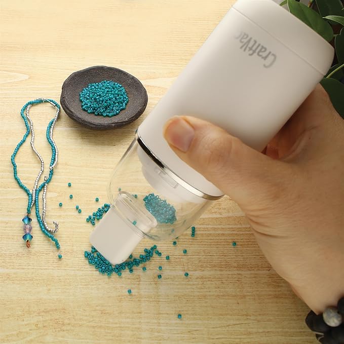 The Beadsmith CraftVac – Rechargeable Mini Vacuum – Basic Elements – Quiet 1 Button Operation – 2 Suction Levels – 2 Nozzle Attachments – Great for Beads, Glitter & More – Instructions Included