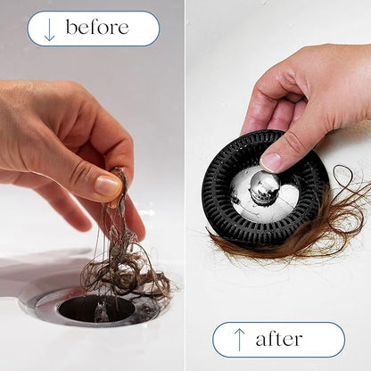 Hair Catcher for Shower Drain & Bathtub – TubRing Pop-Up Drain Protector & Strainer, Reusable Silicone Stopper for Bathroom Clog Prevention, Fits 1.85"–2.16" Drains | Black