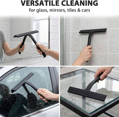 Shower Squeegee for Glass Doors, Hang Anywhere Silicone Shower Squeegee with Hook Design for Easy Hanging and Cleaning (Black)