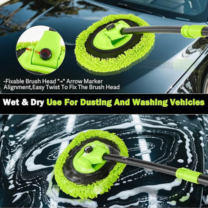 Car Wash Brush with Long Handle - 15° Curved Extendable Car Wash Mop,Soft Car Washing Brushes with Extra Microfiber Mop Head for Truck SUV Cleaning Not Hurt Paint Scratch Free