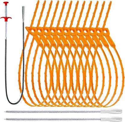 60inch Drain Snake (1pc), 20inch Hair Drain Clog Remover (12 pcs) & 18Inch Cleaner Brush (2 pcs), Sink Plumbing Snake Drain Tool Unclogger Tool Set For Kitchen, Bathroom Tub, Sewer, Toilet