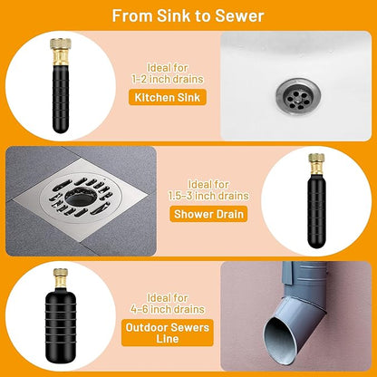 3 Pcs Drain Cleaning Bladder Kit, Rubber Drain Cleaner Bladder Unclogger Tool for Bathroom Sinks, Showers, Swimming Pool Drains, Kitchen Sinks, Fits 1" to 6" Pipes