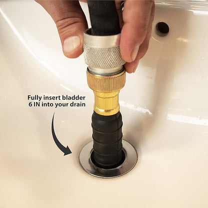 DrainX Hydro Pressure Drain Cleaning Bladder - Fits 1" to 2" Drain Pipes - Unclogs Stubborn Blockages in Bathroom Sinks, Shower Drains, Bathtubs, Plumbing Pipes