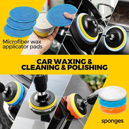 Holikme 22Pack Drill Brush Attachments Set, Scrub Pads & Sponge, Buffing Pads, Power Scrubber Brush, Car Polishing Pad Kit,Wax Applicator Pad,Car Cleaning Kit，Cleaning Supplies，Masonry Brushes,Black