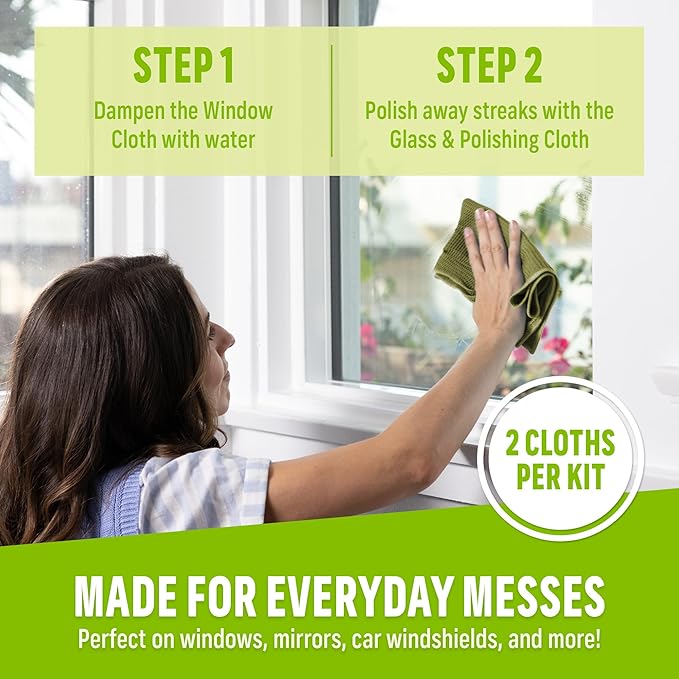 E-Cloth Microfiber Window Cleaning Cloth Kit - Glass Cleaning Cloth for Windows, Mirrors, Cars, Lenses, Eyeglasses, & More, Streak Free Clean, Machine Washable Reusable Towel - Dark Oak (2 Kits)