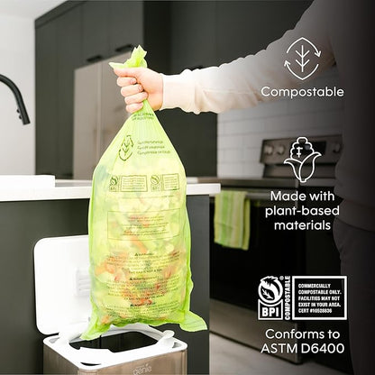 Kitchen Compost Bin, Black Stainless-Steel Large, 3.6 Gallon, Indoor Odorless Composting, Hands-Free, Washable Parts, Includes 8 Tear-Off Compostable Bags and 1 Carbon Filter