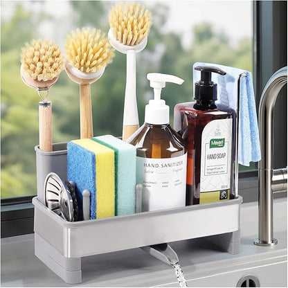Kitchen Sink Caddy Organizer, Stainless Steel Sponge Holder, Kitchen Caddy Sink Organizer with Dish Brush Holder and Dishcloth Rack, Rustproof Dish Sponge Drying Rack for Countertop Storage