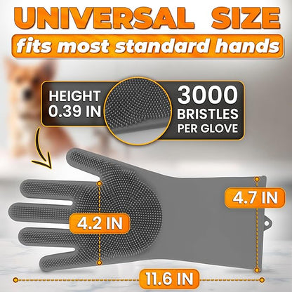 Cat and Dog Shampoo Gloves with 3000 Soft Bristles – 2-in-1 Dog Bath Gloves 11.6", Durable Silicone, Saves Shampoo | Massage, Grooming & Clean Wet or Dry – Made for Every Breed and Coat Style (Grey)