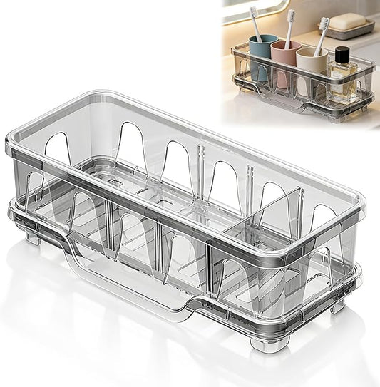 Kitchen Sink Sponge Holder, Sink Caddy Organizer with Compartments, Self-Draining and Easy-Clean Design, Sink Caddy for Kitchen Sink, Bathroom, Vanity, Countertop Storage, Kitchen Sink Caddy Organizer