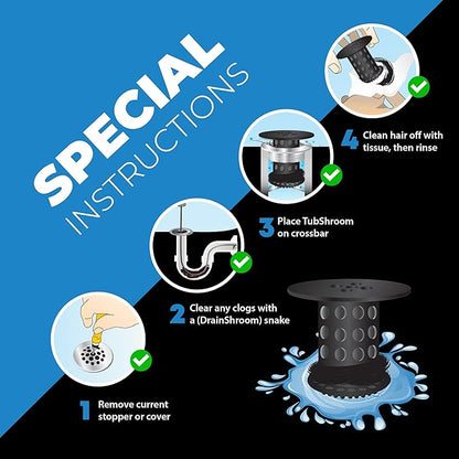 TubShroom Bathtub Drain Hair Catcher – in-Drain Tub Strainer & Clog Prevention Protector, Fits Standard 1.4”–1.75” Tub Drains, Easy Clean, Captures Human & Pet Hair Out of Sight (Matte Black)
