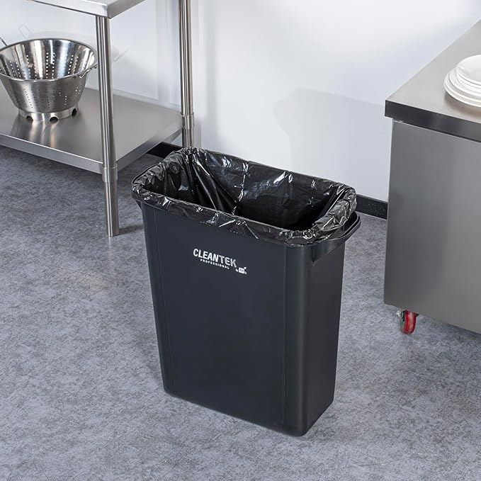 Restaurantware-Clean Tek Professional 15 Gallon Trash Can, 1 Slim Rectangle Waste Basket - With Handles, Space Saving, Black Plastic Garbage Bin, For Commercial Space, Office, Store, Cafe, And More