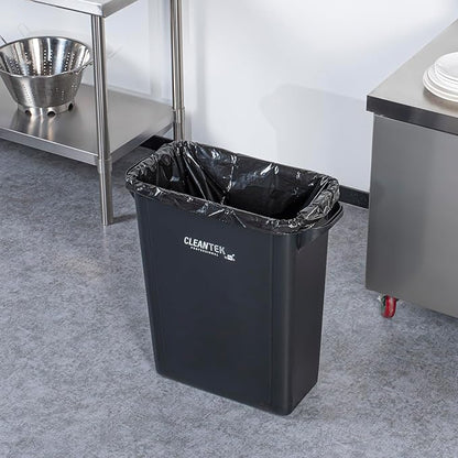Restaurantware-Clean Tek Professional 15 Gallon Trash Can, 1 Slim Rectangle Waste Basket - With Handles, Space Saving, Black Plastic Garbage Bin, For Commercial Space, Office, Store, Cafe, And More