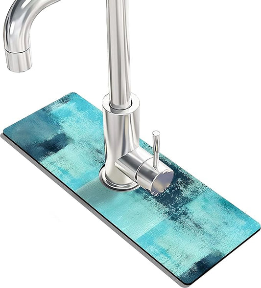 Kitchen Sink Splash Guard Faucet Mat Super Absorbent Fast Drying Mat Sink Gadgets Splash Guard Behind Faucet Drip Catcher for Kitchen (Blue, 15x5.5in)