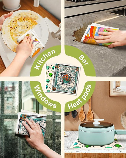 Miss Adola Swedish Dishcloths for Kitchen - 5 Pack Reusable Dish Cloths for Washing Dishes Absorbent Cute Funny Kitchen Towels Cleaning Sponge, Alien