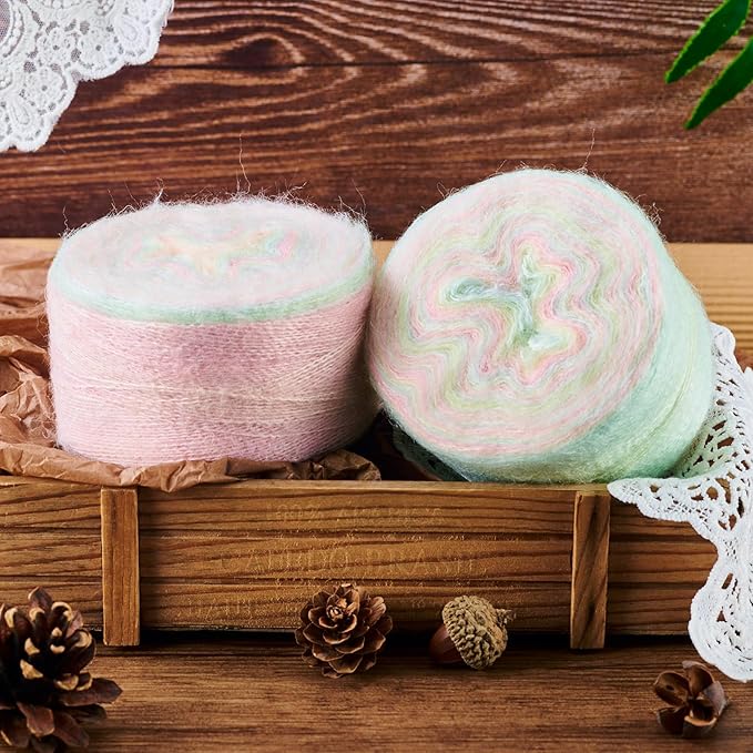 2 Roll Mohair Wool Yarn Soft for Crocheting Knitting Hand Washable Long Wool Yarn DIY Scarf Crochet Thread for Clothes Hats Sweater Scarf Craft Projects (Misty Rose)