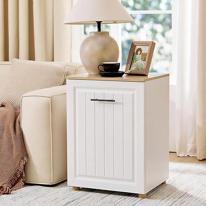ZIFTY 10 Gallon Pull Out Trash Can Cabinet, Freestanding Kitchen Trash Bin Cabinet, Hidden Garbage & Recycling Cabinet, Pet Proof Trash Can Holder for Kitchen, Laundry & Living Room (White)