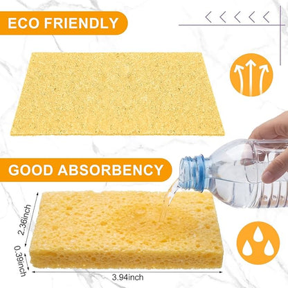 Zhengmy 200 Pieces Sponges Bulk Sponges Kitchen Compressed Sponge Natural Dish Sponge Compressed Wood Pulp Cleaning Without Scratching for Kitchen Bathroom, 3.9 x 2.4 x 0.12 Inch (Yellow)