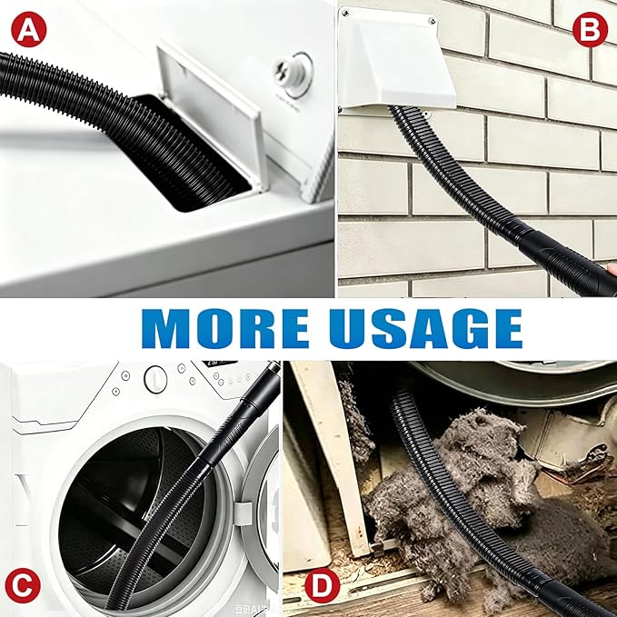 Dryer Vent Cleaner Kit: Vacuum Hose With Brush & Gloves Fits for Vacuums Cleaner, Refrigerator Condenser Coils, and Tight Spaces Behind Appliances, Deep Cleaning Tools for Clogged Ducts-Black