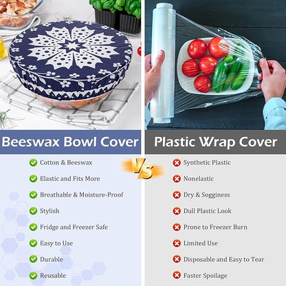 2 Large Reusable Beeswax Bowl Covers for Bread Proofing, 10/12 Inch Elastic Beeswax Wraps Cotton Cloth Sourdough Bowl Covers for Proofing Baskets, Mixer Bowls, Food Storage Containers