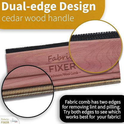 Cashmere and Multi-Fabric Sweater Comb Combo (Cedar Wood Handle Double Edge Design) Manual Fabric Defuzzer Wool Lint Shaver Comb Scraper for Clothing Pills, Furniture, Sheets and Fabrics