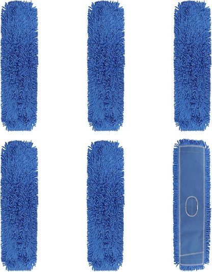 Commercial 36 Inch Dust Mop Head: Replacement Heavy-Duty Sweeper and Janitorial Industrial Dust Mop Head for Floor Cleaning, Office, School, Restaurant, Hospital (Blue - 6 Pack)