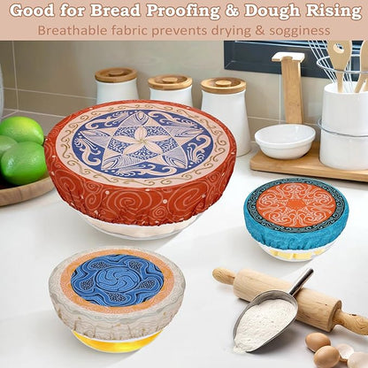 5-Size Reusable Beeswax Bowl Covers for Bread Proofing, Cotton Cloth Flexible Beeswax Wraps for Food Storage(Concentric Circle)
