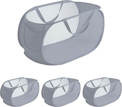 4 Pcs pop up laundry hamper Sturdy Large Capacity collapsible laundry basket,Laundry Room,Toy storage,Versatile Use-Home,Camping,Dorm,Hotel,Travel(Grey)