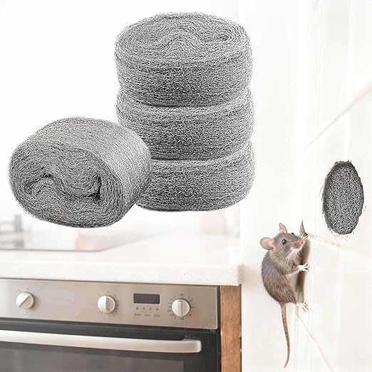 AJART Steels Wools Mice Control - #0000 Steel Wool Metal Fabric Mesh - As Gaps Fillers to Keep Mice Away - Protection for Siding, Pipelines, Garden Vents and Garages - 4Pcs