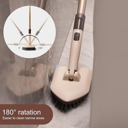 Eyliden Shower Scrubber with Long Handle, Tub and Floor Scrub Brush for Bathroom, Tile, Bathtub, Grout, Sink, 2 Type Cleaning Heads - 1 Stiff Bristle & 2 Non-Scratch Pads, 180° Swivel Head
