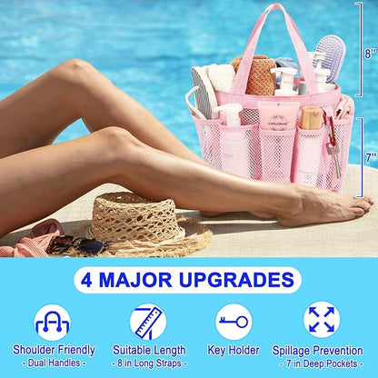 Fammart Mesh Shower Caddy Portable for College Dorm Room Essentials, 8-Pocket Large Shower Basket Tote Bag with 2 Handles for Toiletry, Bathroom, Beach, Camp, Gym
