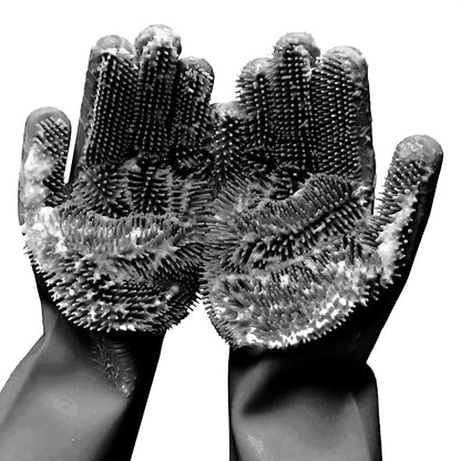 ALPENKOK Silicone Dishwashing Gloves with Scrubber – Non-Slip Silicone Gloves wor Washing Dishes | Household Use
