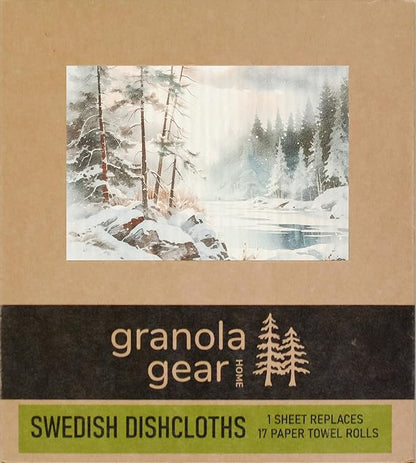 Home by GranolaGear-Christmas Swedish Dishcloths for Kitchen 6-Pack Reusable Paper Towels, Eco-Friendly, Compostable, Biodegradable Dish Cloth Sponge, Holiday Design, Watercolor Art-Winter Woodland