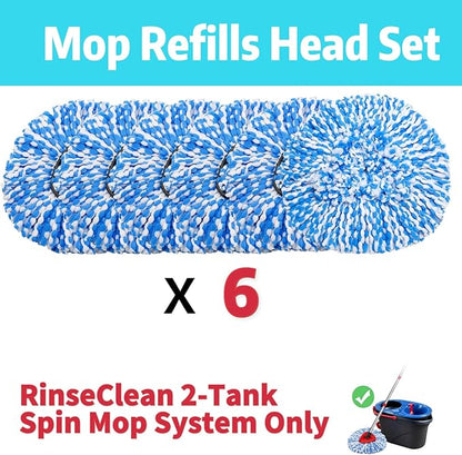 6 Pack Spin Mop Heads Replacements Compatible for O ceda RinseClean 2 Tank System, Microfiber Mop Refills Head for 4.33in Core,Easy to Replace and Deep Cleaning