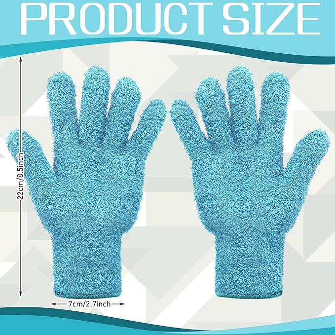 Patelai 2 Pairs Microfiber Gloves for plants Dusting Cleaning Glove Mittens House Cars Blinds Dusting(Light Blue, Violet,Large)
