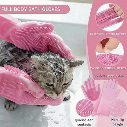 6PCS Dog Bath Kit & Dog Brush Kit for Dogs & Cats - Professional Pet Grooming Tools Set with Shedding Brush, Bath Scrubber, Dematting Comb & Storage Bag - Complete Dog Washing Essentials, Pink