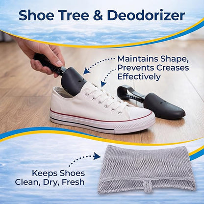 Shoe Washing Machine Bag with Shoe Trees and Deodorizer Bags, 2 Pcs Reusable Sneaker Laundry Bag for Washer and Dryer, 360 Deep Cleaning Shoe Washing Bag with Zipper, All Shoe Types & Sizes, Yellow