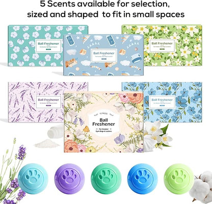 SCENTORINI Shoe Deodorizer Balls, 12 Pack Sneaker Deodorizer Balls, Odor Eliminator for Smell Shoes, Long Lasting Shoe Freshener for Gym Bags, Drawers and Small Spaces
