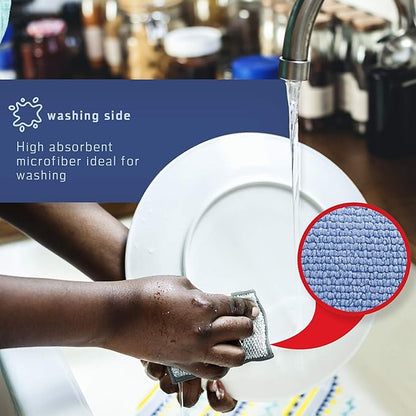 2-Sided Premium Microfiber Dish Sponge and Scrubber 3 Pack Variety - Heavy Duty Scouring Non-Scratch Multi-Surface