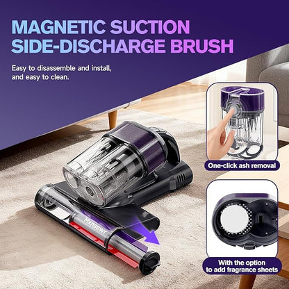 Mxnsewr Mattress Vacuum Cleaner, Ultrasonic Bed Vacuum Cleaner with 18Kpa Strong Suction, 150°F Heat & 253.7nm UV-C Light, Intelligent Dual Cup, One-Click Dust Removal for Bed, Sofa, Pet Hair, Gray