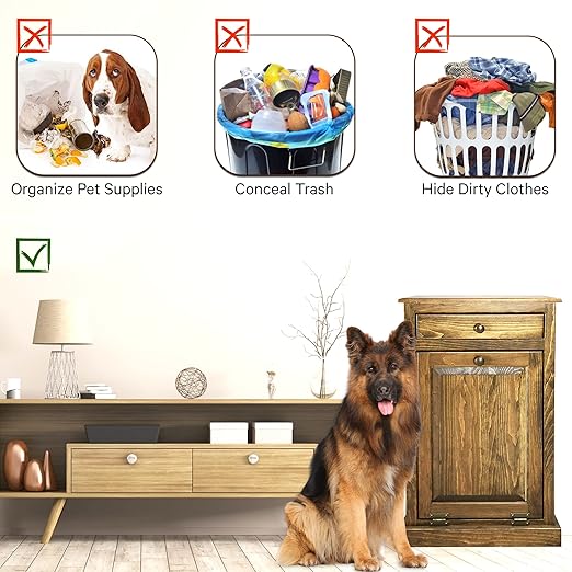 Peaceful Classics Wooden Tilt-Out Trash Bin Cabinet - Handmade Amish Pine Hideaway for Kitchen or Bathroom - Includes Storage Drawer (Special Walnut)