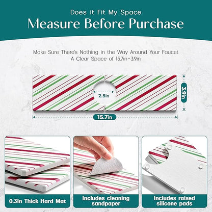 Stone Faucet Mat for Kitchen Sink, Diatomite Drying Stone Mat for Kitchen Counter, Prevent Moisture – Sink Splash Guard for Holiday Gift Home Decor (Red/Green, 15.7''x3.9'')