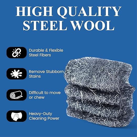 Steel Wool Grade # 4 - Super Coarse Grade - 16 Pads Multi-use for Extra Tough Cleaning, Stain and Rust Removal, Multi-Purpose (#4-16 Pads)