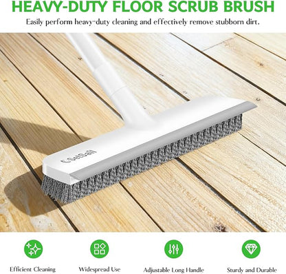 SetSail Floor Scrub Brush, Scrub Brush with 48-Inch Long Adjustable Handle 2 in 1 Scraper Brush Stiff Bristle Floor Scrubber for Cleaning Bathroom Shower Kitchen Garage Deck Tile Tub, White