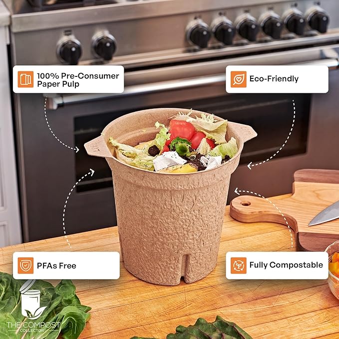 The Compost Collector® 1.3 Gallon Compost Bin Kitchen with Lid | Eco-Friendly Paper Pulp Food Waste Bin | Indoor Countertop Compost Bucket (4 Pack)