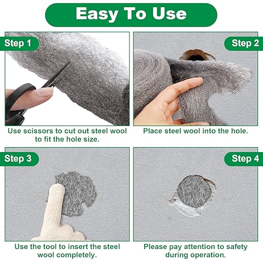 15 Pack 2.4" x9.8 ft Steel Wool for Mice Control - #3 Steel Wool Fill Fabric DIY Kit - Coarse Wire Wool Hardware Cloth - Gap Blocker Keep Mice Away from Holes, Siding, Pipeline, Vents in Garden Garage