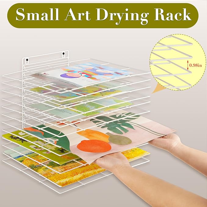 Art Drying Rack for Classroom Paint Drying Rack Small Wall Art Storage Rack with 12 Removable Shelves for Classrooms and Art Studios (White, 12 Shelves)