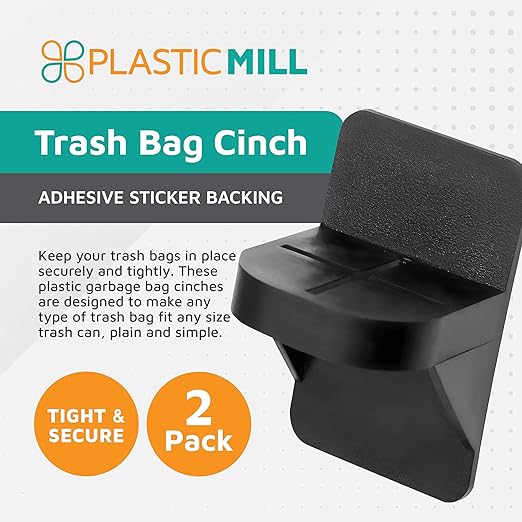 PlasticMill Trash Bags Cinch Black, 2 Pack, To Hold Garbage Bags In Place.May not be compatible with some Garbage Can drawers or compacters.