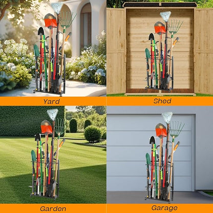 UU-Major Garden Tool Organizer,Yard Tool Rack Heavy Duty,Free Standing for Garage Corner,Garage Organization,Garage Organizers and Storage,Garden Tool Holder for Lawn,Shed,Outdoor,Metal